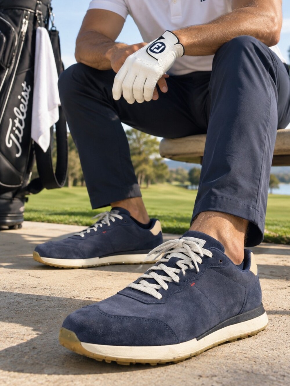 FootJoy Contour Jogger 54292 Navy Suede Spikeless Golf Shoes 9.5M